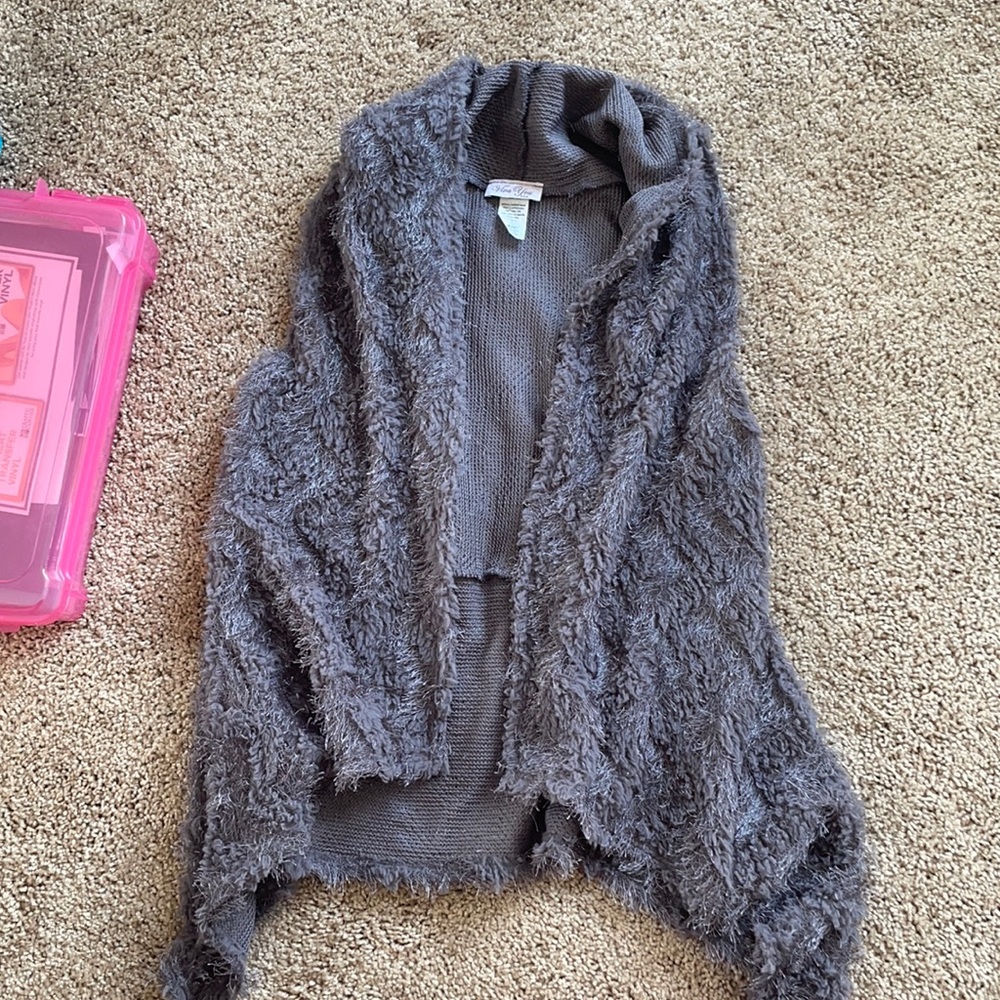 Grey fringe/faux fur vest